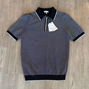 New Reiss Navy Half Zip Polo Shirt